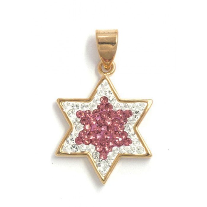 Star of David Pendant with Rose Zircon and White Stones