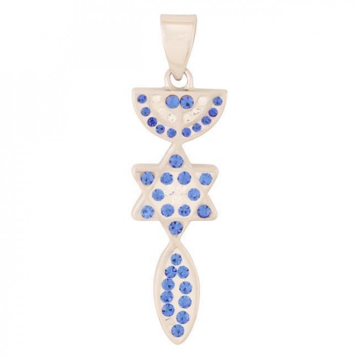 Messianic Pendant with Blue Sapphire and Zircon Stones