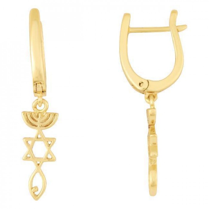 Leverback Earrings with Messianic Design in Gold Plated