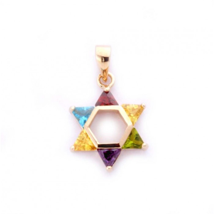 Star of David Pendant in Gold Plated with Colorful Stones