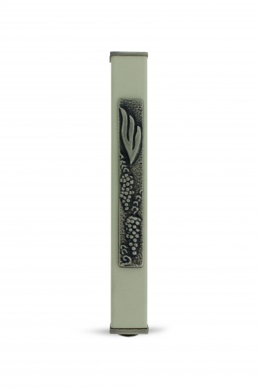Aluminum Mezuzah in White with Pewter Shin and Grapes