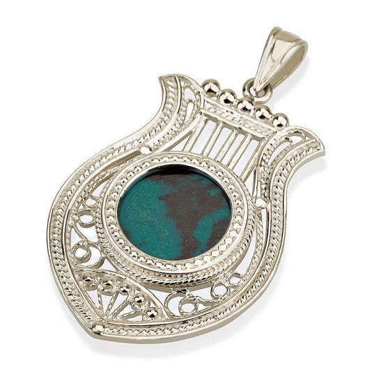 Silver Harp Pendant with Eilat Stone