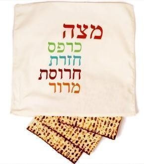 Matza Cover with Bold Passover Words
