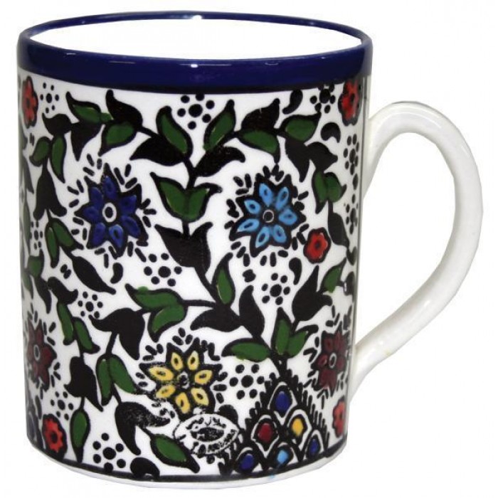 Armenian Ceramic Mug with Floral Anemones Motif