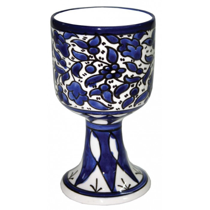 Armenian Ceramic Goblet with Anemones Flower Motif in Blue