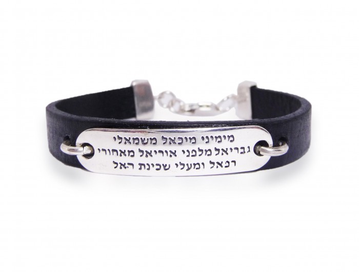 Leather Bracelet with Angel Prayer in Sterling Silver