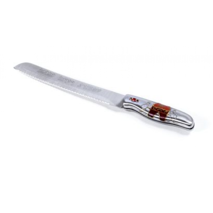 Challah Knife with Hebrew Text & Red Beads 