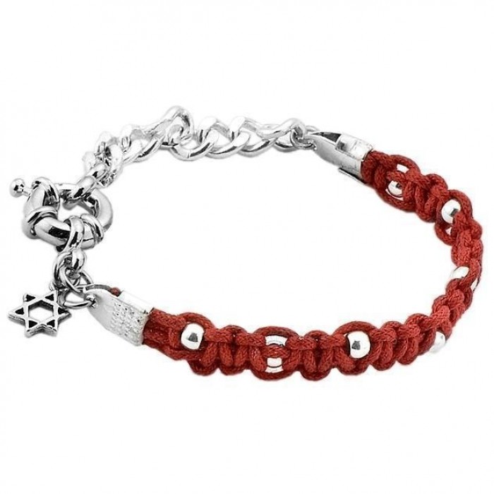 Red String Bracelet with Beads and Star of David Pendant in 18cm