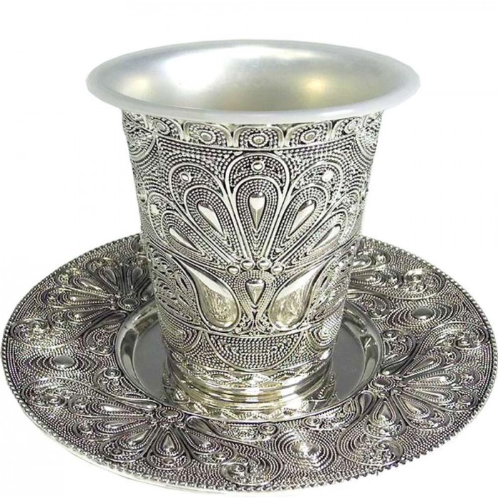 Kiddush Cup with Saucer in Filigree Design
