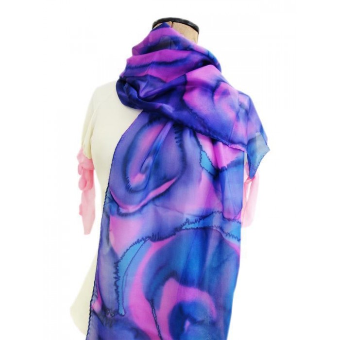 Silk Scarf in Purple and Pink Coiling Print by Galilee Silks
