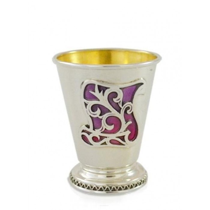 Kiddush Cup in Sterling Silver with Pink Enamel by Nadav Art