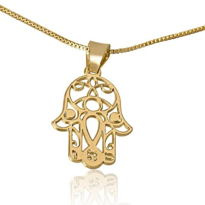 Gold-Plated Hamsa Necklace With Hebrew Initials and Evil Eye