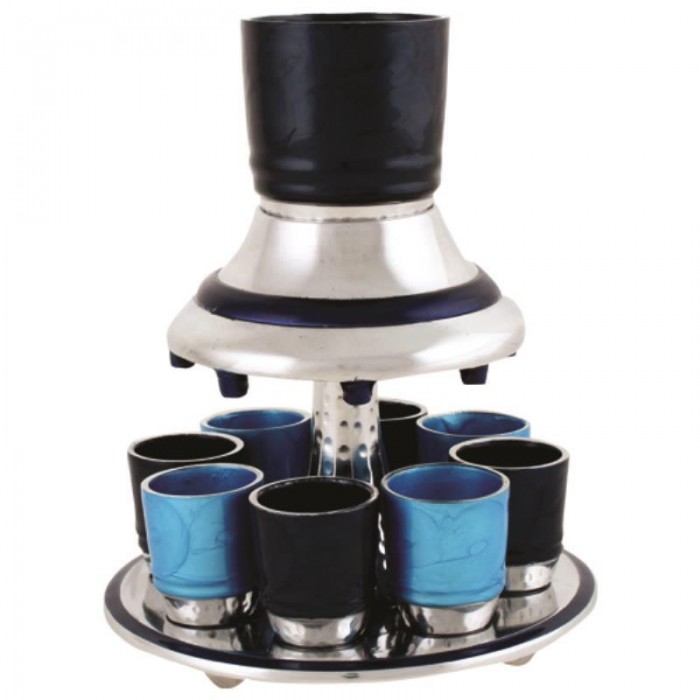 Kiddush Fountain in Aluminum with Eight Cups Blue Tones