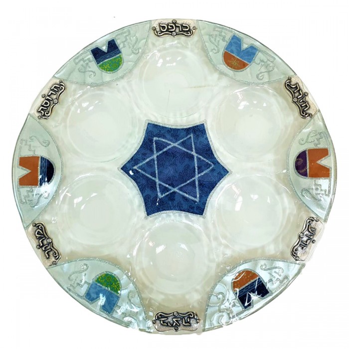 Seder Plate with Artistic, Vibrant Design Hand Painted on Glass