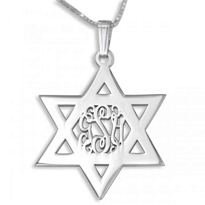 Sterling Silver Star of David Necklace With English Monogram