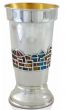Kiddush Cup in Rectangular Sterling Silver & Jerusalem in Enamel by Nadav Art