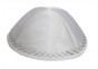 White Terylene Kippah with Four Sections and Silver Diamond Shapes