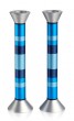 Aluminium Shabbat Candlesticks with Blue Stripes and Conical Base