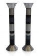 Aluminium Shabbat Candlesticks with Silver, Grey and Black Stripes
