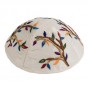 Colorful Tree Embroidery on White Kippah by Yair Emanuel