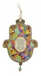 Pewter Hamsa with Bright Colors, Red Crystals and Hebrew Text