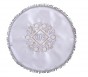 White Matzah Cover with Silver and Gold Scrolling Lines and Hebrew Text