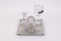 Glass Havdalah Set with Four Pieces, Hebrew Text and Metal Ornaments