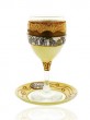 Erez Glass Kiddush Cup Set with Saucer, Jerusalem Images and Scrolling Lines