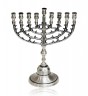Pewter Hanukkah Menorah with Burning Bush Design and Nine Candleholders