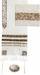 Yair Emanuel Raw Silk Tallit Set with Gold Colored Decorations and Hebrew Text