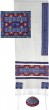 Yair Emanuel Raw Silk Tallit Set with Multicolored Rainbow Pattern and Hebrew Text