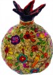 Yair Emanuel Paper-Mache Pomegranate with Floral Pattern and Birds