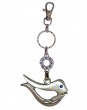 Dove-Shaped Keychain with Olive Branch and Blue Gems