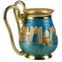 Gold Plated Washing Cup with Turquoise Enamel and Crystals and Jerusalem