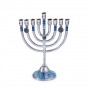 Medium Aluminum Hanukkah Menorah with Blue Funky Flower Design