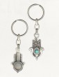 Silver Hamsa Keychain with Scrolling Lines and Three Hebrew Blessings
