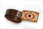 Brown Leather Belt with Orange Geometric Buckle