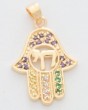 Pendant with Hamsa and Chai in Gold Plated with Mix of Stones