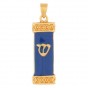Gold Plated and Blue Crystal Enamel Mezuzah Pendant