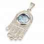 Hamsa Amulet in Silver with Roman Glass