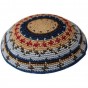 Kippah with DMC Design in Light Blue, Brown, Dark Blue and Red 