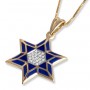 Gold Star of David Pendant with Diamonds and Blue Enamel