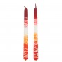 Red, Orange and White Shabbat Candles with White Dripped Lines by Galilee Style Candles