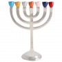 Multicolored Seven-Branched Aluminum Menorah With Hammered Finish